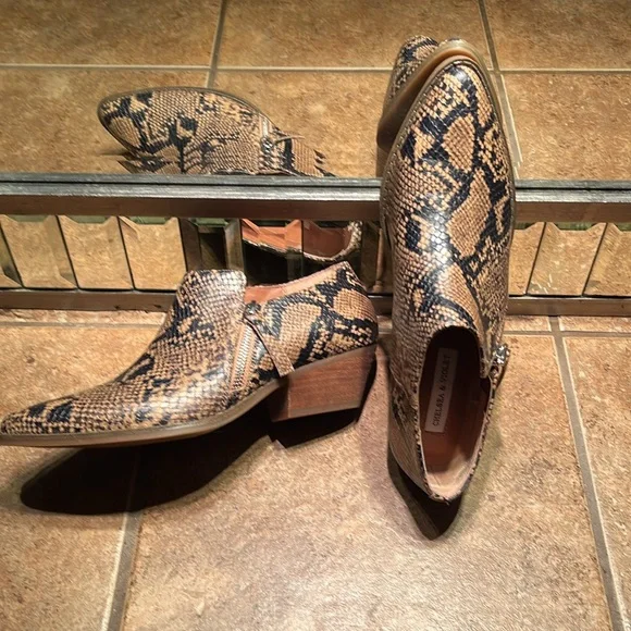 NWOT Leather Snakeskin Booties - Picture 7 of 10